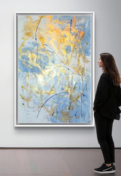 Irena Lenartowicz - Blue&Gold Composition - XXL, Antiek en Kunst, Kunst | Schilderijen | Modern
