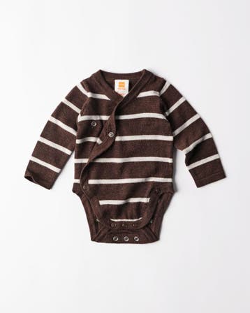 HEMA Newborn meegroei overslagromper merinowol strepen bruin, Verzenden, Nieuw