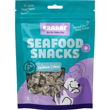 8x Braaaf Cubes Hondensnacks Zalmhuid 70 gr, Verzenden, Hond