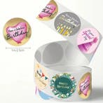Sluitstickers happy birthday rond etiket 2,5 cm rol 500, Ophalen of Verzenden, Nieuw