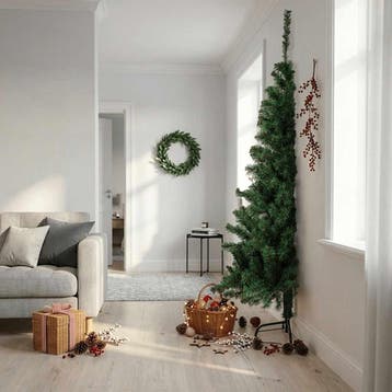 vidaXL Kunstkerstboom met standaard half 210 cm PVC groen, Verzenden, Nieuw