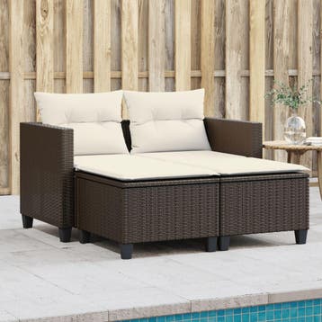 vidaXL Tuinbank 2-zits met voetenbanken poly rattan bruin, Verzenden, Nieuw