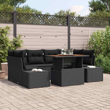 vidaXL Tuin Sofa Set 7 st Zwart Poly riet, Verzenden, Nieuw, 7 zitplaatsen