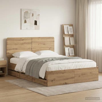 vidaXL Bed Frame with Storage and Headboard Artisan Oak 120, Bruin, Verzenden, Nieuw, Twijfelaar