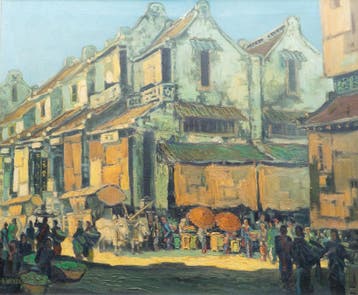 Henk Weyzig (1902 - ?), Markt Surabaja (1947), Antiek en Kunst