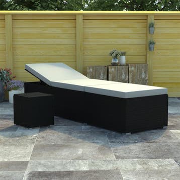 vidaXL Ligbed met kussen en theetafel poly rattan zwart, Verzenden, Nieuw