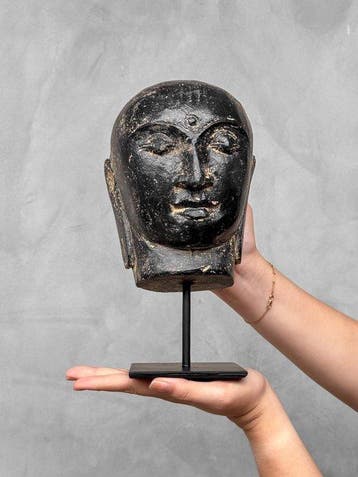 Beeld, NO RESERVE PRICE - C-Stunning Javanese Budha Head on