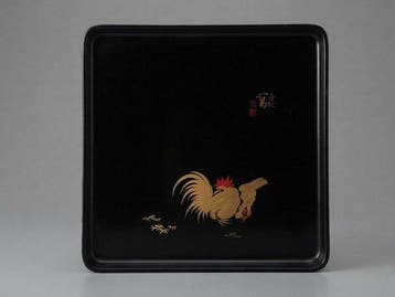 Japanese Lacquerware Square Tray - Traditional Maki-e Golden