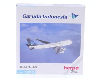 Schaal 1:500 Herpa 500630 Garuda Indonesia Boeing 747-400..., Ophalen of Verzenden, Zo goed als nieuw