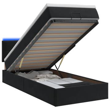 vidaXL Ottoman Bed met Matrassen en LED Zwart 90 x 190 cm, Verzenden, Nieuw, Zwart, Stof