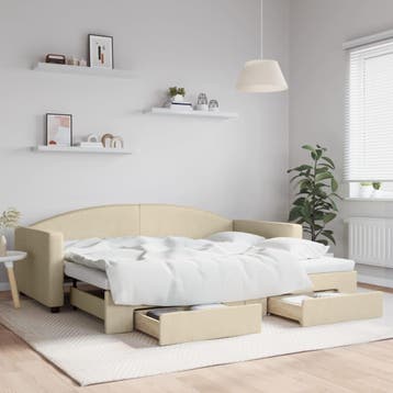 vidaXL Slaapbank met onderschuifbed en lades 90x200 cm stof, 90 cm, Eenpersoons, Verzenden, Nieuw