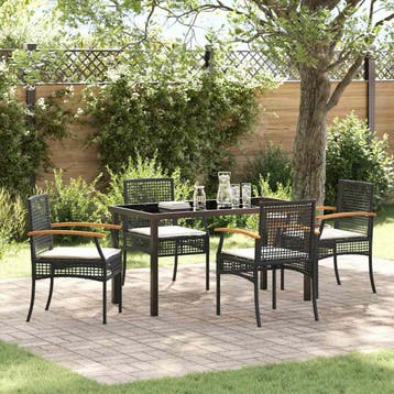 vidaXL Tuin eettafelset 5 st Zwart Rattan, Verzenden, Nieuw, Rotan, 5 zitplaatsen
