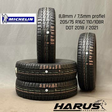 205/75/16C 110R Michelin winterbanden 8,8/7,5mm profiel 4X, Gebruikt, 16 inch, Band(en), Personenwagen