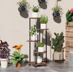 Design Plantenstandaard 5 Niveaus Hout en Staal Met Wielen, Verzenden, Nieuw