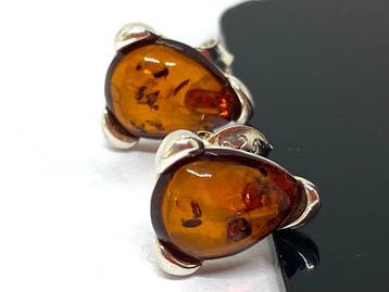 925 sterlingzilver Baltische amber stud-oorstekers in