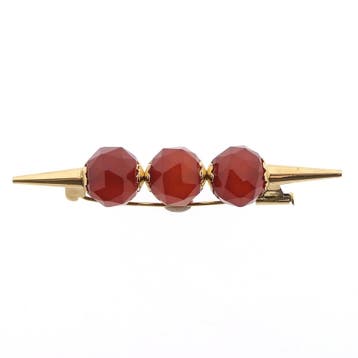 Vintage gouden broche met carneool, Gebruikt, Ophalen of Verzenden, Met edelsteen, Goud