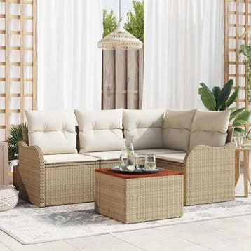 vidaXL Tuinbankenset 5 st Beige en Crème poly rattan, Verzenden, Nieuw, Rotan, 5 zitplaatsen