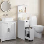 Witte Badkamer Niskast met Lade en Wielen – 45x19x113cm, (Half)hoge kast, Minder dan 50 cm, Verzenden, 100 tot 150 cm