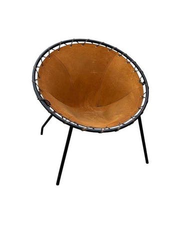 Stoel - Leder - Vintage-fauteuil in schelpvorm, bekleed met
