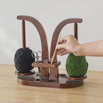 Houten Garenhouder met 2 Roterende Spindels & Opbergvak - Id, Verzenden, Nieuw