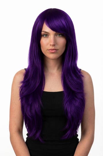 KIMU® Luxe Lange Paarse Pruik Zeemeermin Donkerpaarse Mermai, Ophalen of Verzenden, Nieuw, Carnaval