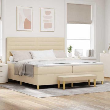 vidaXL Boxspring bed met matras met hoofdeinde Crème 200 x, Verzenden, Nieuw, Tweepersoons, Crème