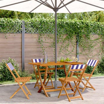 vidaXL Klapstoelen, 4 stuks, blauw-witte stof en massief, Verzenden, Nieuw, Hout