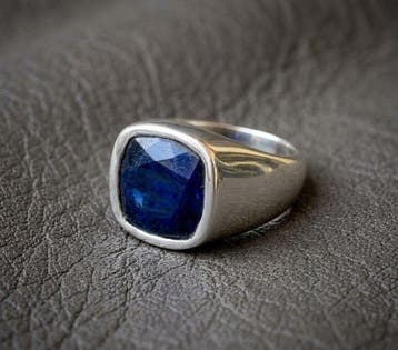Zonder minimumprijs - Zegelring Zilver - 8.10ct. tw. Saffier, Sieraden, Tassen en Uiterlijk