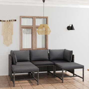 vidaXL 5-delige Loungeset met kussens poly rattan grijs, Verzenden, Nieuw, Loungeset