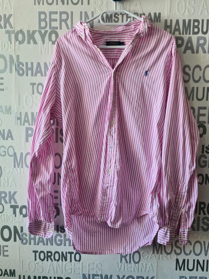 Ralph Lauren overhemd - Maat M - Roze gestreept, Kleding | Heren, Overhemden, Roze, Gedragen, Halswijdte 39/40 (M), Verzenden