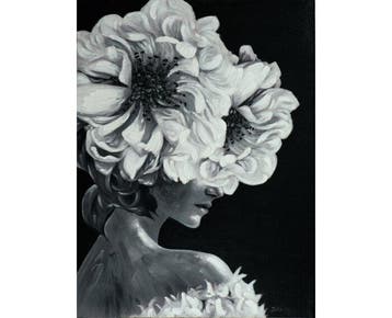 Schilderij Lady with flower in black and white - Acryclic, Ophalen of Verzenden, Nieuw