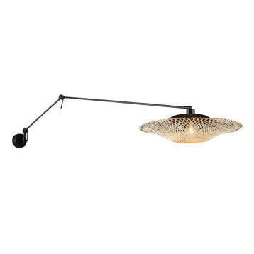 Wandlamp zwart met rotan kap 50 cm verstelbaar - Blitz, Huis en Inrichting, Lampen | Wandlampen, Verzenden, Nieuw