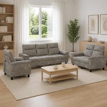 vidaXL Bankstel 3 pcs Donkergrijs Nep Suede Leer, Verzenden, Nieuw, 200 tot 250 cm