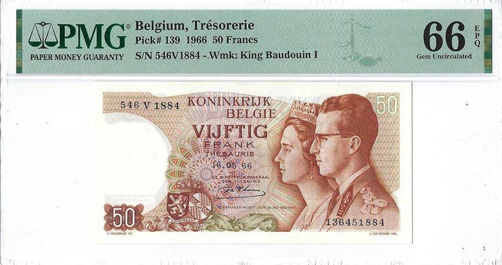 50 francs 1966 - PMG 66, Postzegels en Munten, Munten en Bankbiljetten | Verzamelingen, Verzenden