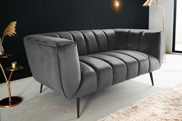 Design 2-zits bank NOBLESSE 165cm grijs fluweel zwart, Ophalen of Verzenden, Nieuw