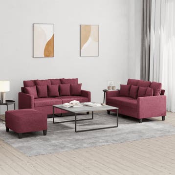 vidaXL 3-delige Loungeset met kussens stof wijnrood, Huis en Inrichting, Banken | Bankstellen, Verzenden, 150 tot 200 cm, Nieuw