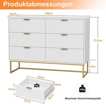 Commode - Dressoir - Ladekast - 100x34x73,5 cm - Wit - UEV, Verzenden, Zo goed als nieuw