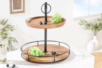 Massief houten taartplateau PURE NATURE 40cm mango rond met, Ophalen of Verzenden, Nieuw