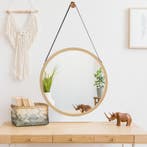 [en.casa] Passpiegel Bykle bamboe hangend rond Ø38 cm houtkl, Huis en Inrichting, Woonaccessoires | Spiegels, Verzenden, Nieuw