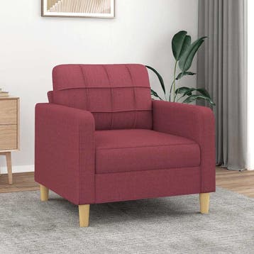 Moderne fauteuil wijnrood - Retourdeal met 47% korting, Overige materialen, 75 tot 100 cm, Ophalen of Verzenden, Zo goed als nieuw