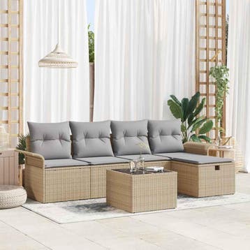 vidaXL Tuinbankenset 6 st Beige en Licht Grijs poly rattan, Tuin en Terras, Verzenden, Nieuw, Rotan, 6 zitplaatsen