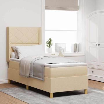 vidaXL Boxspringbed met hoofdeinde Crème 80 x 200 cm Stof, Eenpersoons, Verzenden, Nieuw, Crème