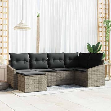 vidaXL Tuin Eetset 6 st Grijs Poly Rattan en Poedergecoat, Verzenden, Nieuw, 6 zitplaatsen