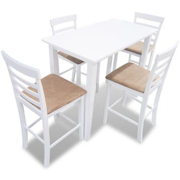 vidaXL Bartafel en 4 barstoelen set hout wit, Verzenden, Nieuw
