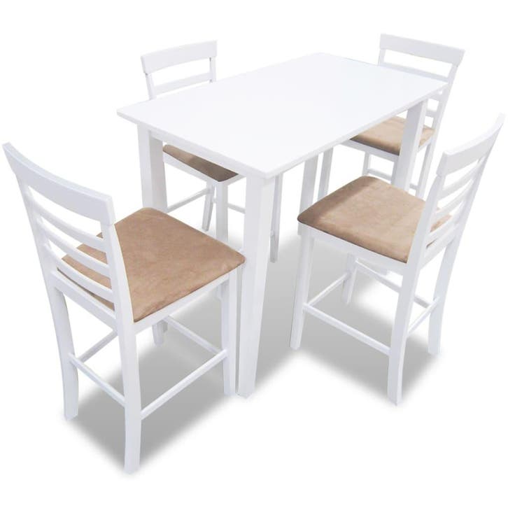 vidaXL Bartafel en 4 barstoelen set hout wit, Huis en Inrichting, Complete eetkamers, Nieuw, Verzenden