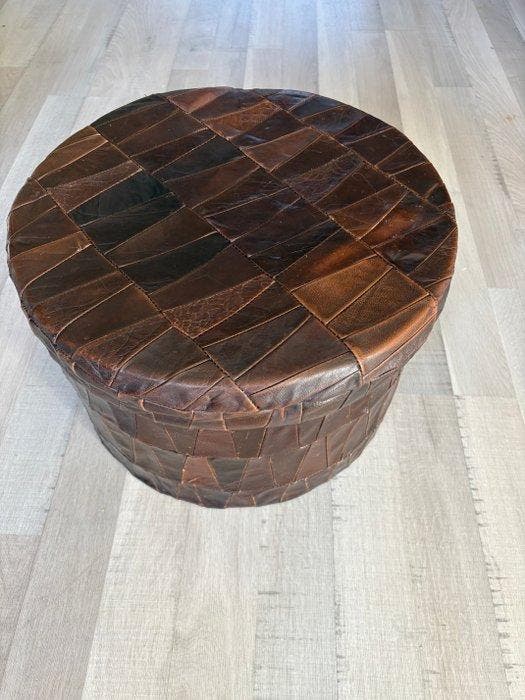 Poef - Leder - Patchwork leder, Antiek en Kunst, Curiosa en Brocante
