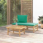 vidaXL 3-delige Loungeset met kussens bamboe groen, Verzenden, Nieuw, Hout, Loungeset