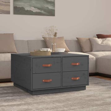 vidaXL Salontafel 80x80x45 cm massief grenenhout grijs, Huis en Inrichting, 50 tot 100 cm, Verzenden, Nieuw, 50 tot 100 cm