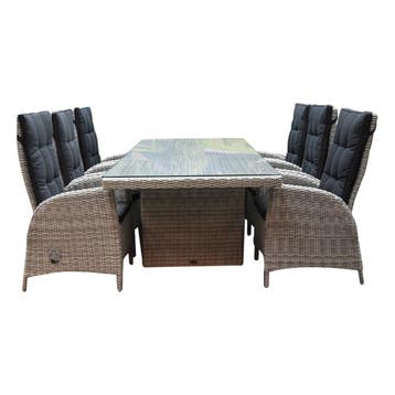 Menorca dining tuinset 220x100xH78 cm verstelbaar 7-delig, Tuin en Terras, Tuinsets en Loungesets, Ophalen of Verzenden, Nieuw