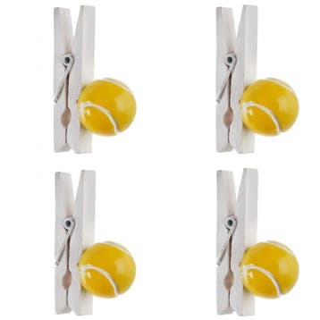 Pak met 4 wit houten knijpers met een tennisbal, Sport en Fitness, Tennis, Verzenden, Nieuw, Overige typen, Overige merken